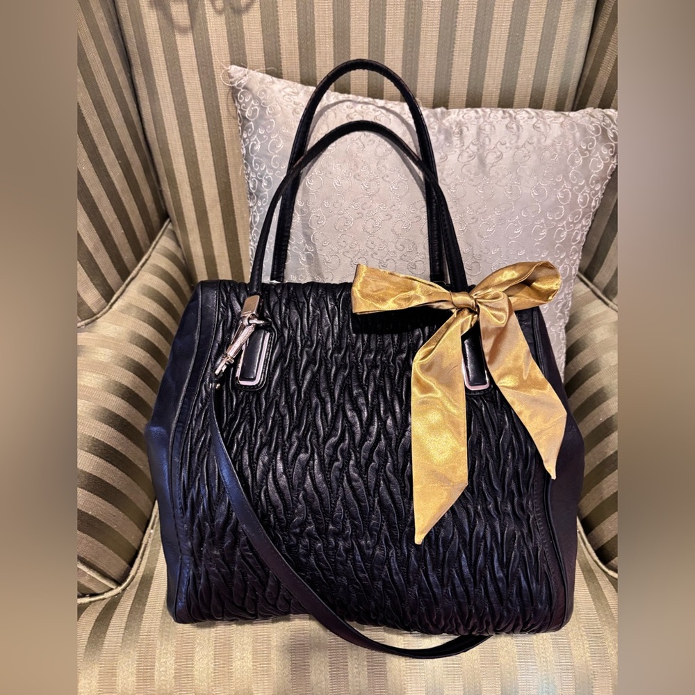 Coach Madison‎ Gathered Twist Leather Satchel Black